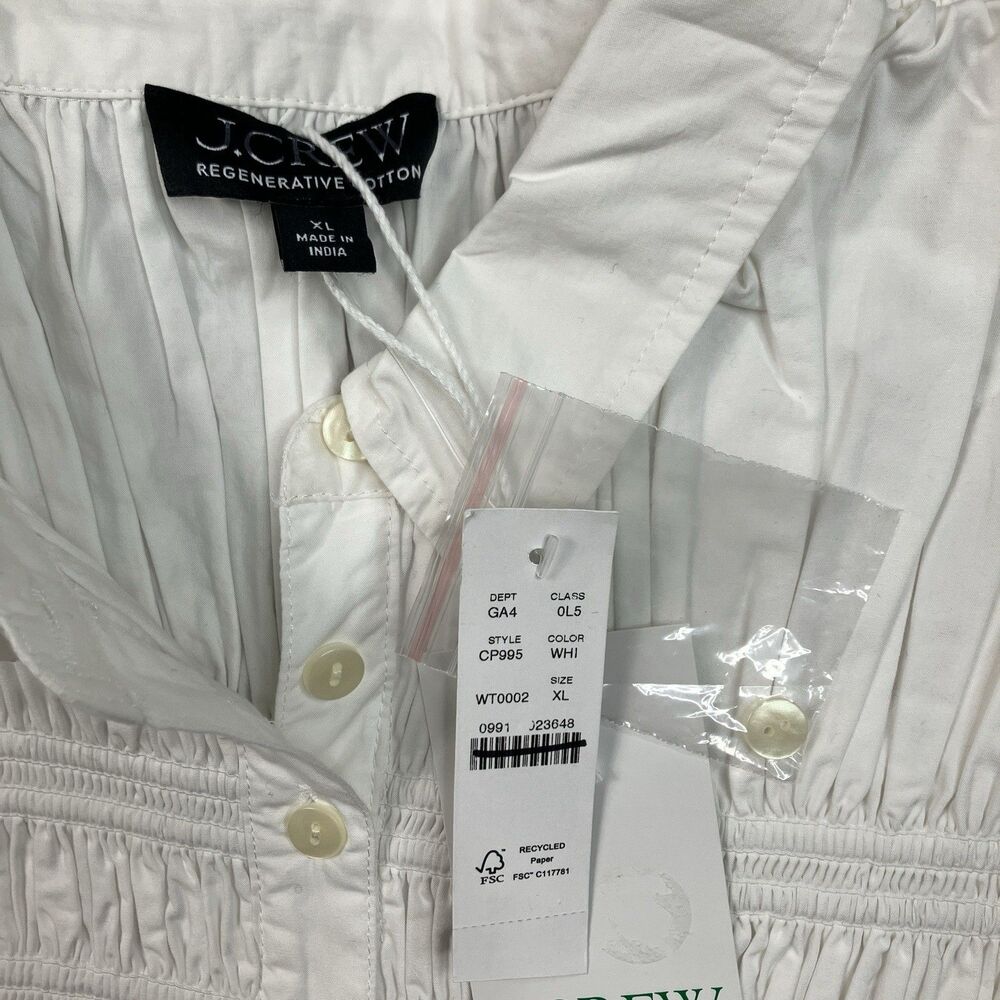 J Crew Elsie Shirt Dress Womens XL White Cotton Poplin Smocked Button Up CP995 - Picture 6 of 15